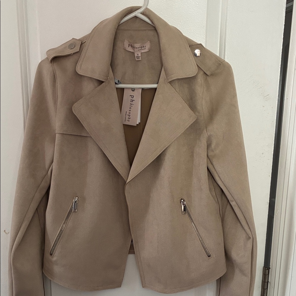 Philosophy Taupe Suede Moto Jacket - Women